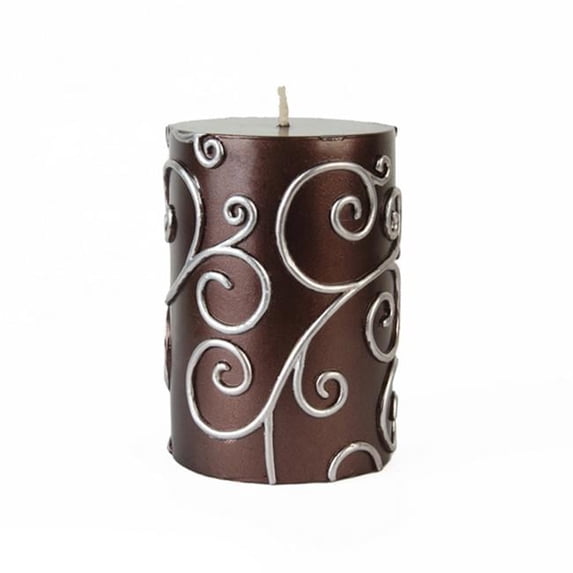 3 x 4 in. Scroll Pillar Candle, Brown