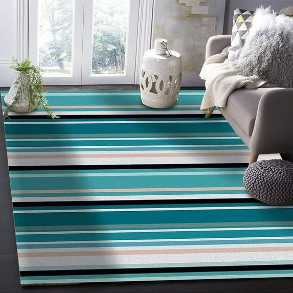 3 x 4ft Area Runner Rug Carpet, Blue-Green Vertical Stripe Pattern Outdoor Indoor Kitchen Living Room Bedroom Laundry Room Washable Bath Rug, Doormat Desk Welcome Floor Door Mat