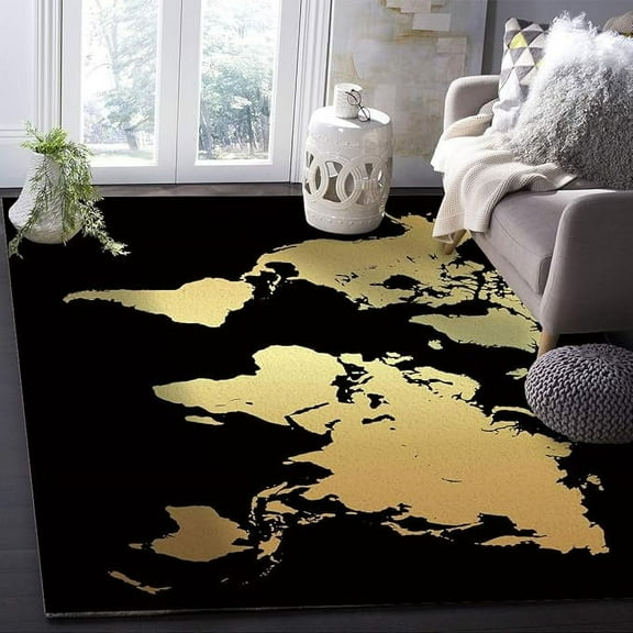 3 x 4ft Golden World Map Area Runner Rug Carpet, Outdoor Indoor Kitchen Living Room Bathroom Bedroom Classroom Laundry Room Washable Bath Rug, Doormat Desk Welcome Floor Door Mat