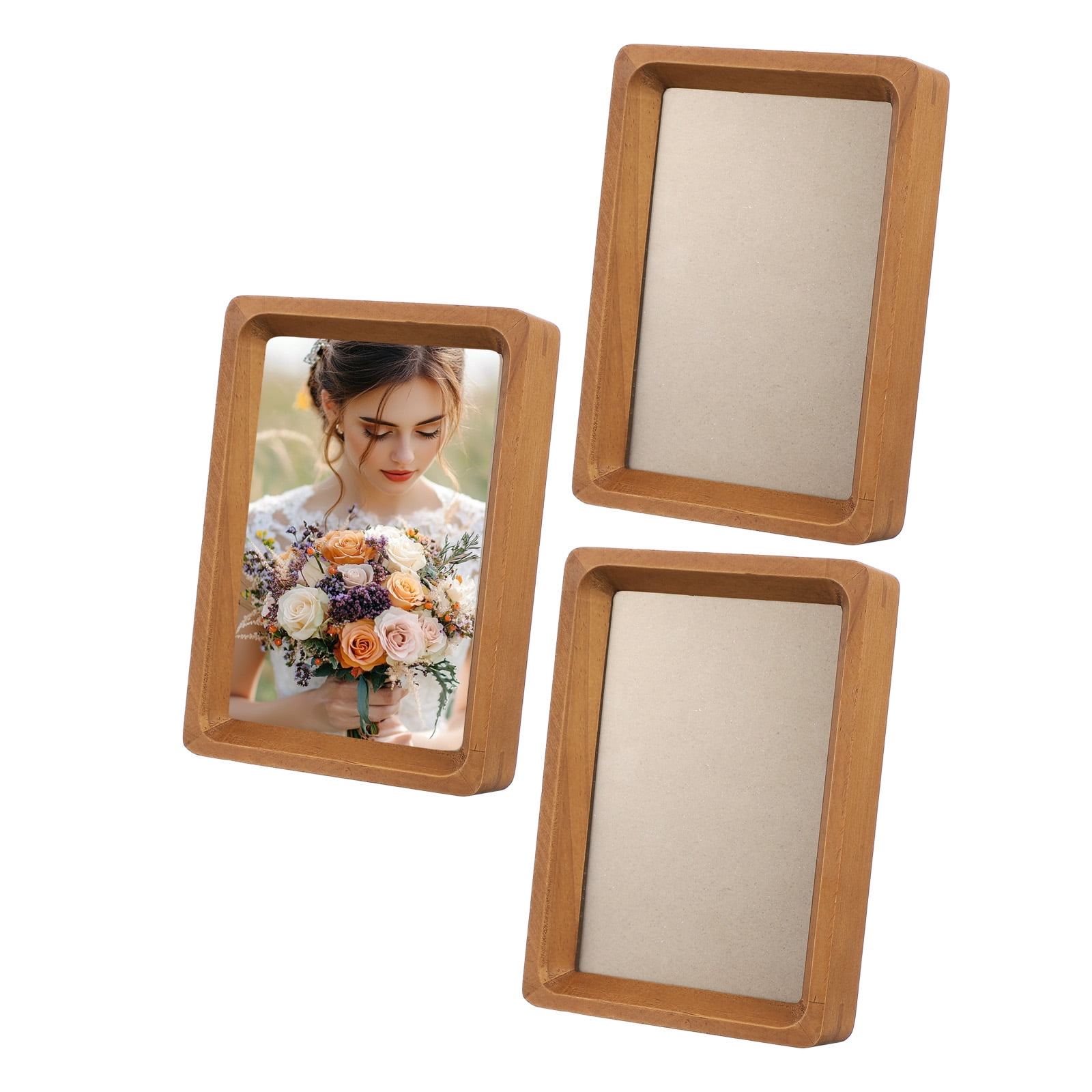 3 Inch Picture Frame 3 x 4inch Natural Wood Photo Frames, 3pcs Mini Wood Finish Picture ...