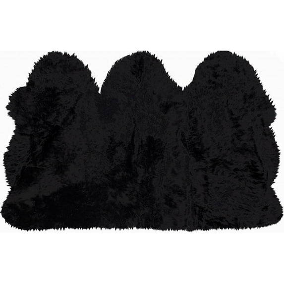 3' x 5' Black Natural Sheepskin Area Rug