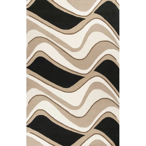 3' x 5' Black or Beige Abstract Waves Wool Area Rug