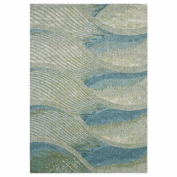 3â€™ x 5â€™ Blue Beige Abstract Waves Modern Area Rug