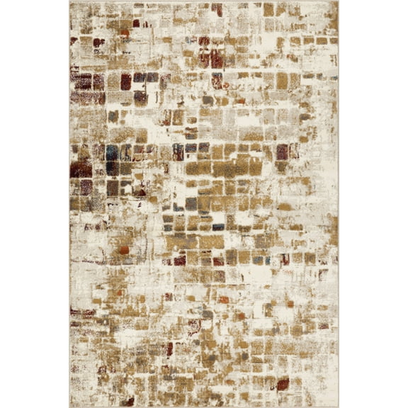3â€™ x 5â€™ Brown Beige Abstract Tiles Distressed Area Rug