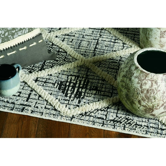 3' x 5' Charcoal Diamonds Area Rug with Fringe