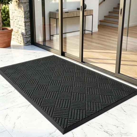 3' x 5' Commercial Floor Mat for Front Door Entryway,Industrial Grade Doormat,Large Heavy Duty Mat for High-Traffic Areas,Low Profile Rubber Rug,Non-Slip Backing, Black