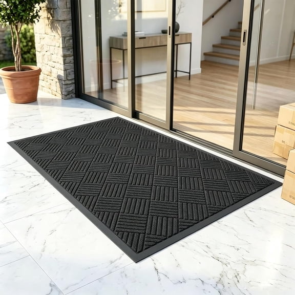 3' x 5' Commercial Floor Mat for Front Door Entryway,Industrial Grade Doormat,Large Heavy Duty Mat for High-Traffic Areas,Low Profile Rubber Rug,Non-Slip Backing, Black