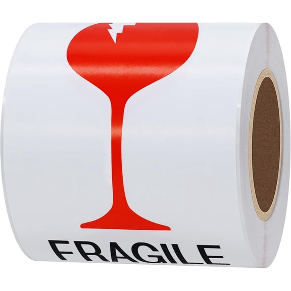 3 x 5 Fragile with Broken Glass Safe Handling Stickers for Shipping and Packing Warning Labels - 100 Adhesive Labels Per Roll