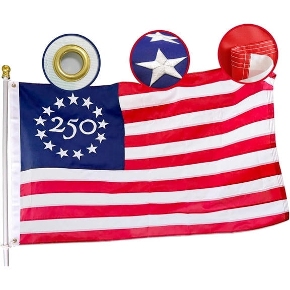 3 x 5 Ft American 250th Anniversary Flag, Embroidered 13-Star Commemorative Banner With Four-Row Stitched Fly Ends, 1776-2026 USA