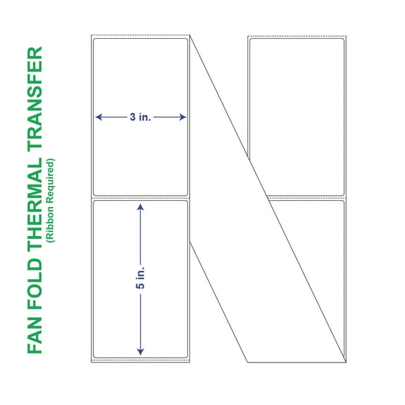 3" x 5" General Use Fan Fold Labels, w/ Perf Thermal Transfer Labels, Perforated, 1250 per Stack (2 Stacks per Carton)