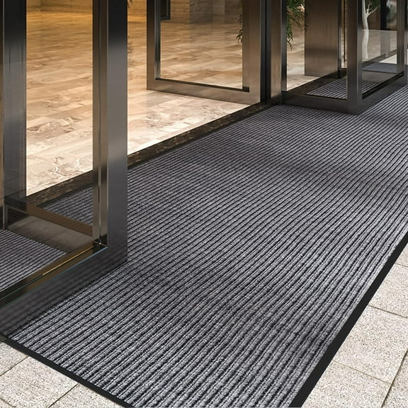 3' x 5' High Traffic Guard Doormat, Commercial Grade Door Floor Mat Striped Brush Step Entrance Mat with Rubber Backing, Low Profile Commercial Rugs for Entryway, Easy to Clean(Jet Black)