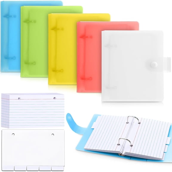 3 x 5 Index Card Holder Organizer Card Holder and Dividers Bulk with 5 Color Coded Binder Covers 250 Ruled Refill Sheets 25 Index Cards Study Flash Cards Organizer for School Office Home