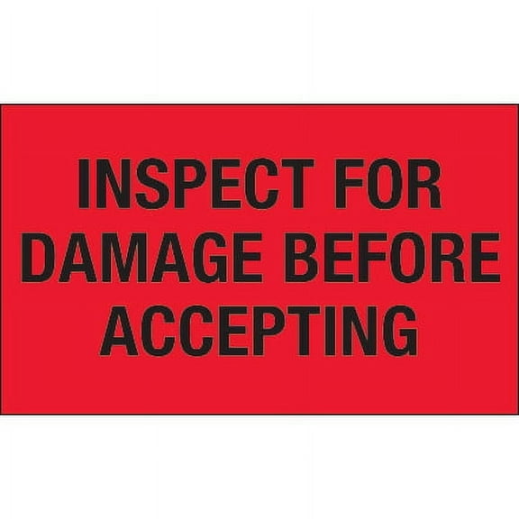 3" x 5" - "Inspect For Damage Before Accepting" (Fluorescent Red) Labels - 500 Per Roll