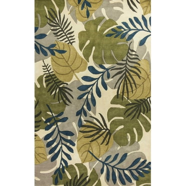 3' x 5' Ivory Leaves Wool Area Rug