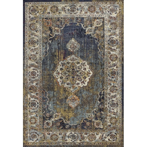 3' x 5' Navy Traditional Bordered Area Rug