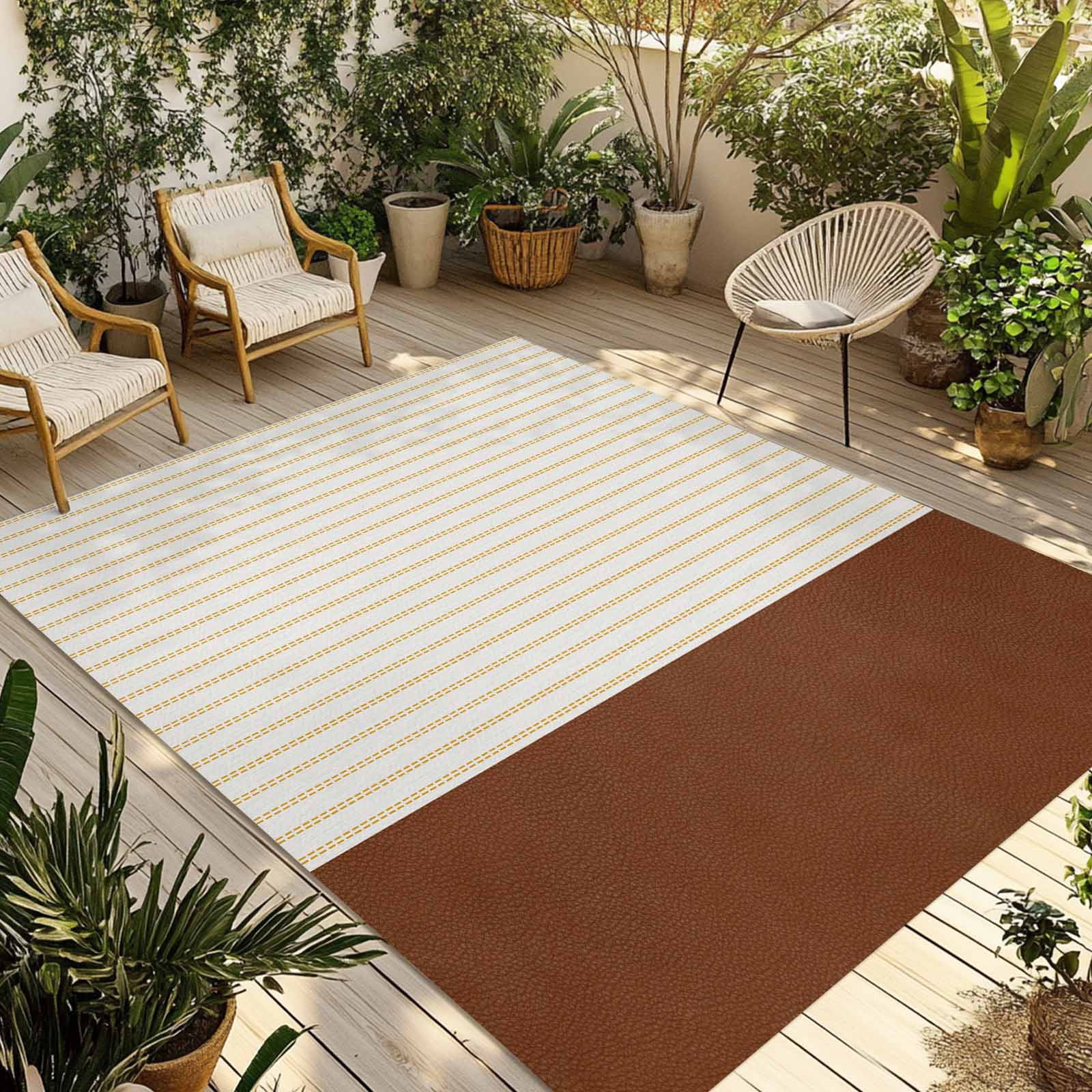 3' x 5' Outdoor Rug, Boho Brown Leather Texture Outdoor Washable Rug ...