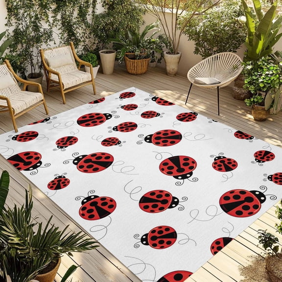 3' x 5' Outdoor Rug, Cartoon Ladybug Outdoor Washable Rug Large Floor Carpet, Funny Animals Dot Modern Simple Non Shedding Area Rug for Outside Patio RV Porch Deck Balcony Camping Living Room