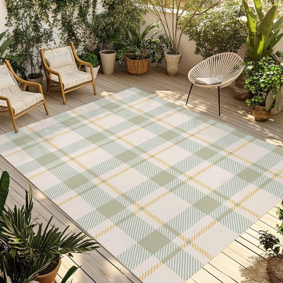 3' x 5' Outdoor Rug, Farmhouse Grid, Outdoor Washable Rug Large Floor Carpet, Country Minimalistic Geometric Plaid Lattice Non Shedding Area Rug for Outside Patio RV Porch Deck Balcony Camping