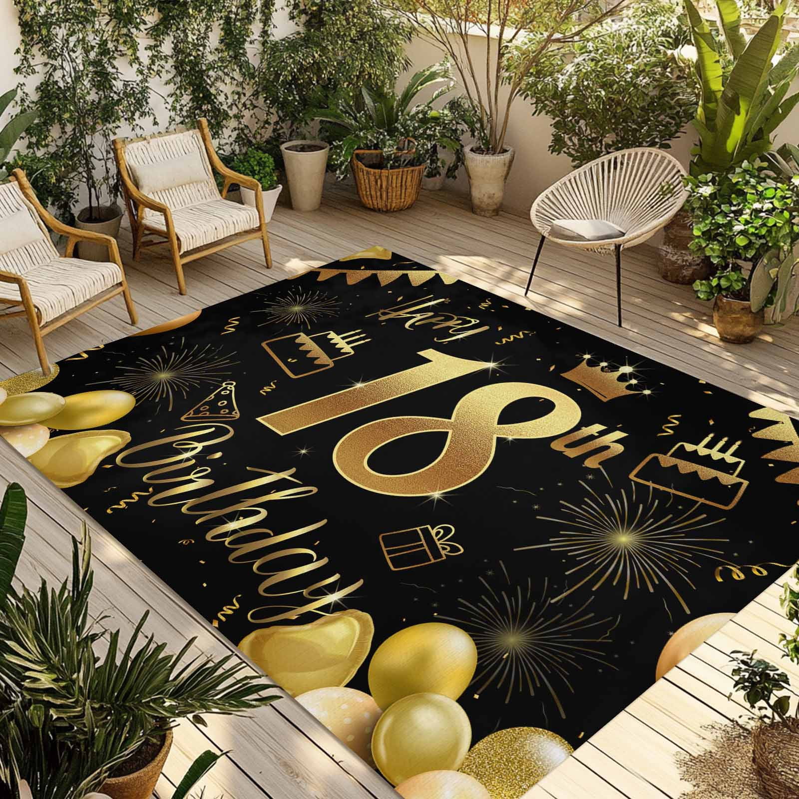 Celebration Rug 3' x 5' Outdoor Rug, Happy 18th Birthday Outdoor Washable Rug Large ...