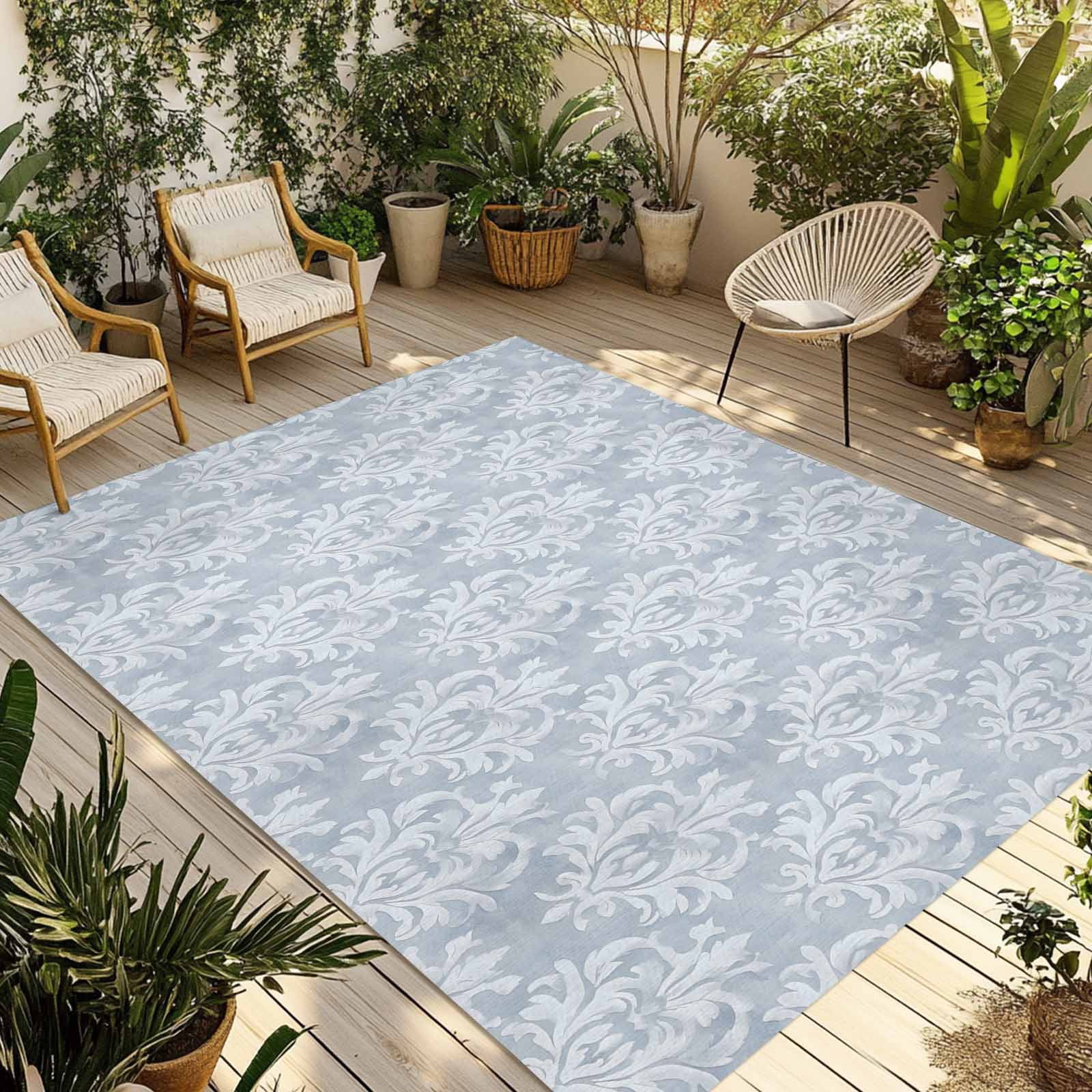 3' x 5' Outdoor Rug, Haze Blue Boho Outdoor Washable Rug Large Floor ...