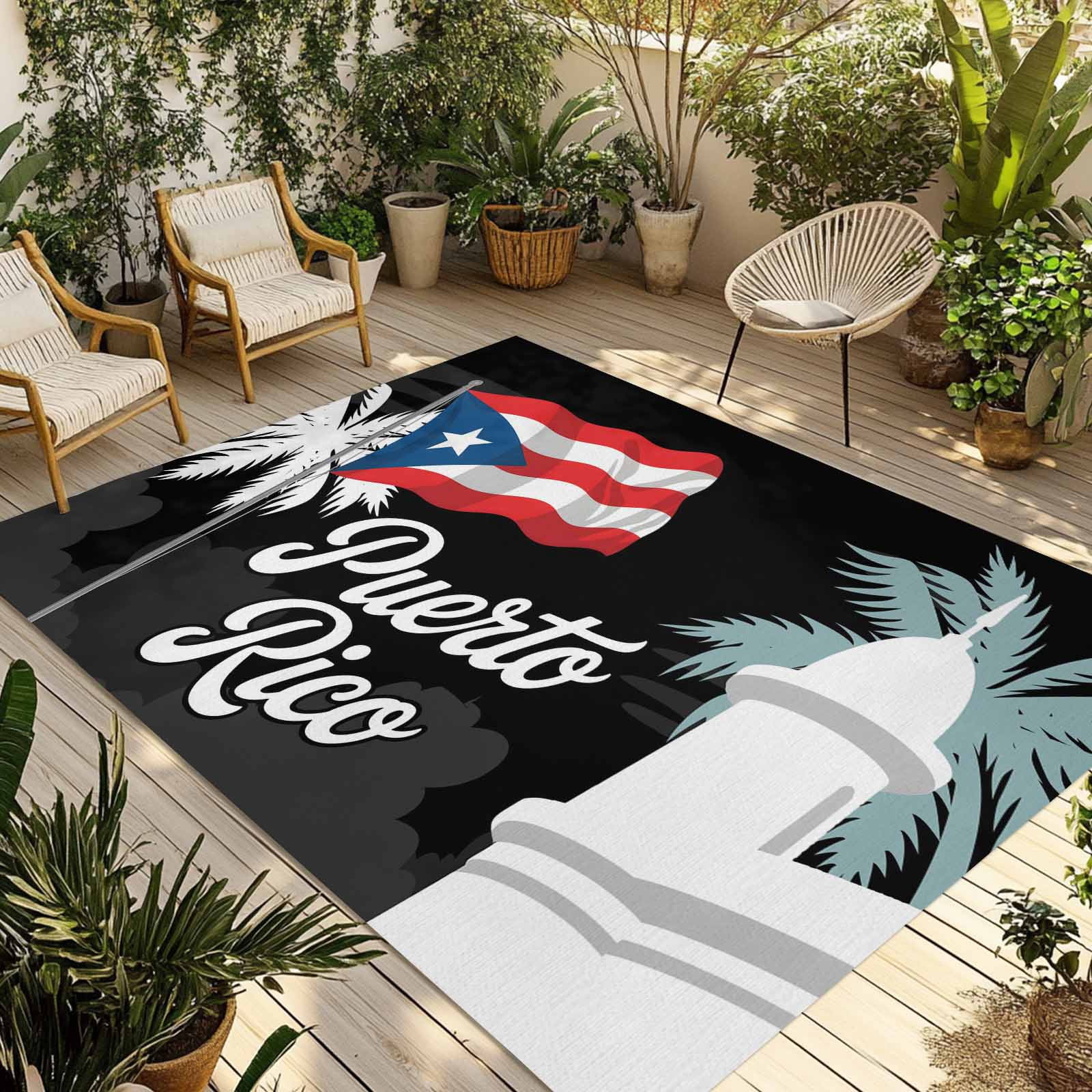 Puerto Rican Rug Designs 3' x 5' Outdoor Rug, Puerto Rico Flag Outdoor Washable Rug Large Floor ...