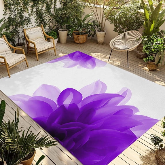 3' x 5' Outdoor Rug, Purple Outdoor Washable Rug Large Floor Carpet, Boho Modern Floral Abstract Ombre Leaf White Non Shedding Area Rug for Outside Patio RV Porch Deck Balcony Camping Living Room