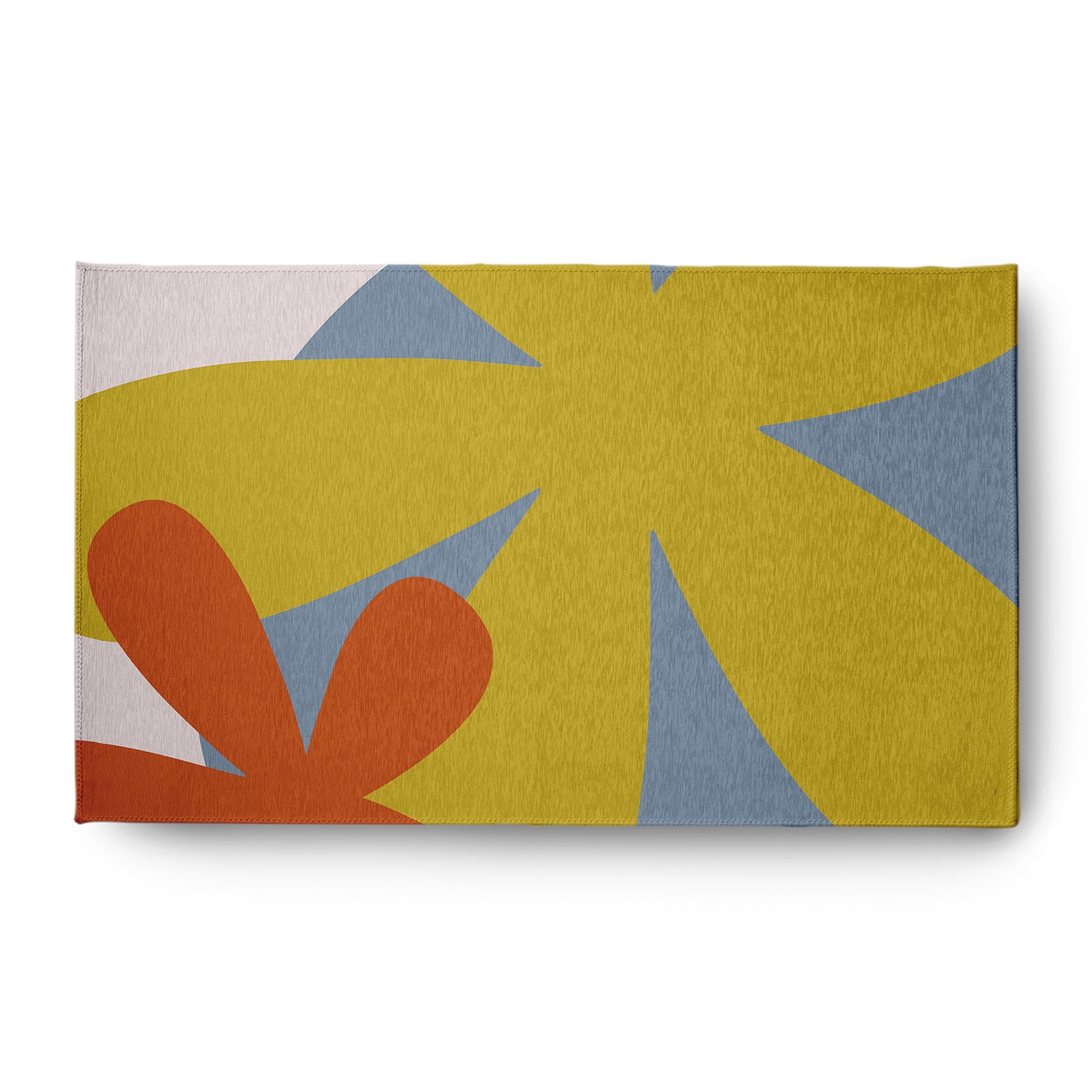 Mustard Yellow Floral Chenille Non-slip Rectangular Area Rug