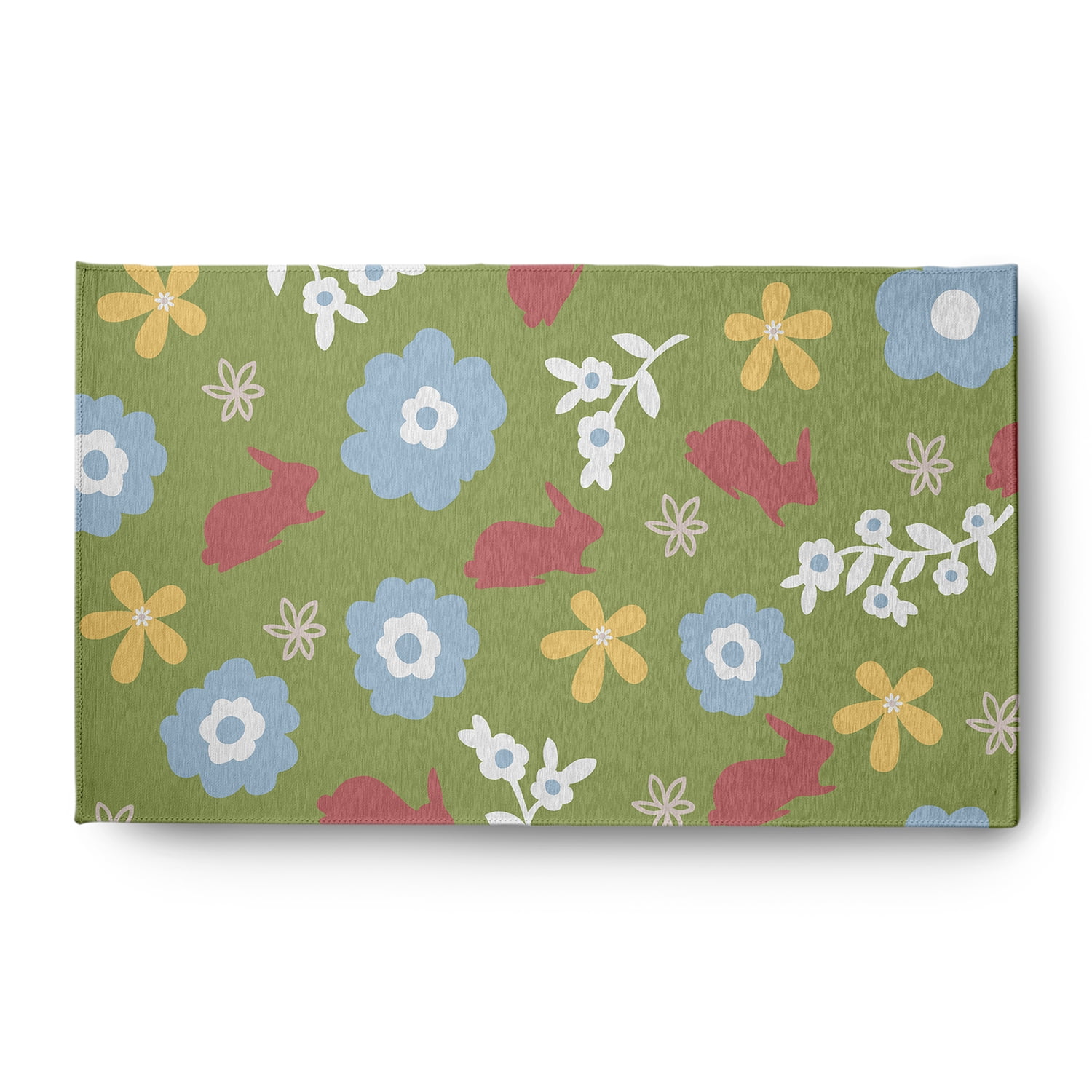 3' x 5' Simply Daisy Flowery Love with Bunnies Traditional Chenille Area Rug, Apple Green