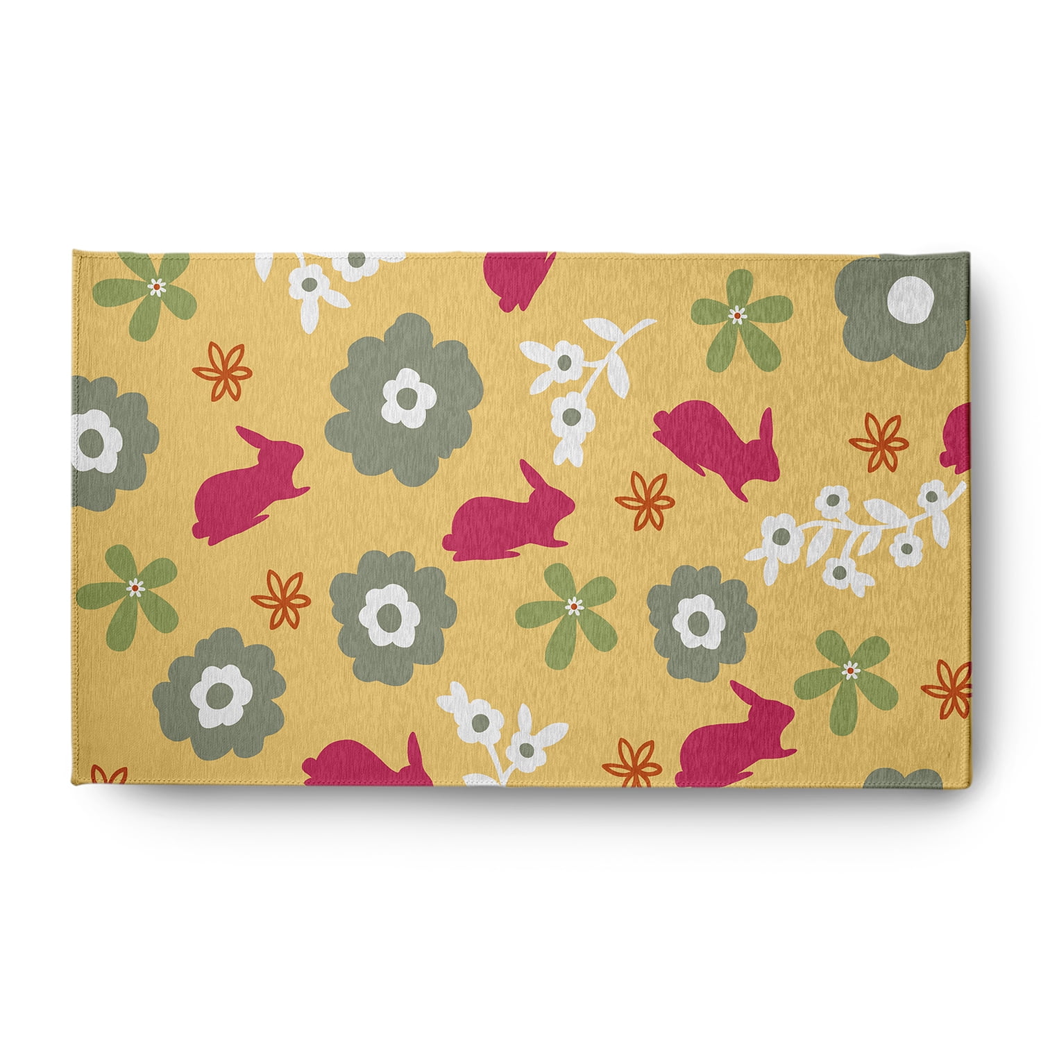 3' x 5' Simply Daisy Flowery Love with Bunnies Traditional Chenille Area Rug, Daffodil Yellow-Pink