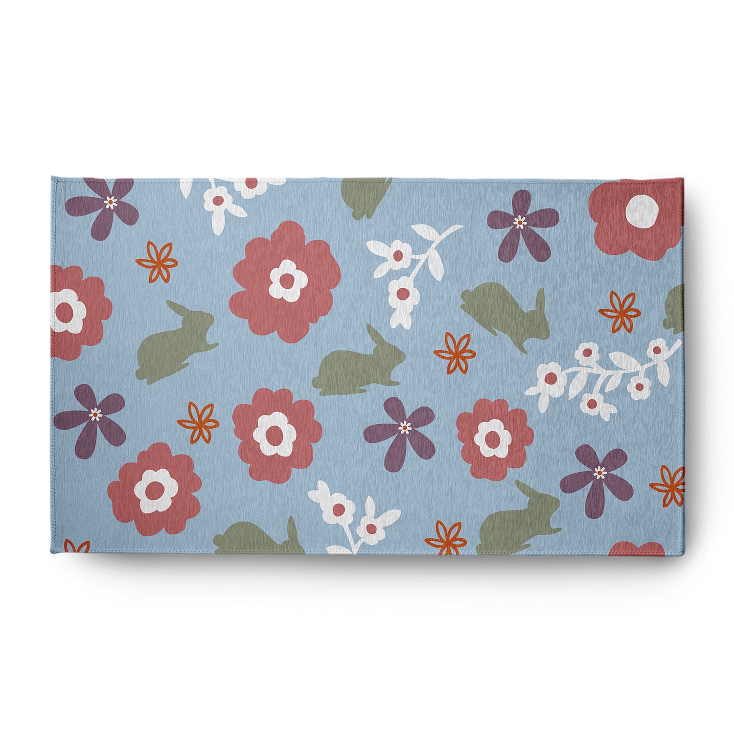 3' x 5' Simply Daisy Flowery Love with Bunnies Traditional Chenille Area Rug, Lighter than Air Blue