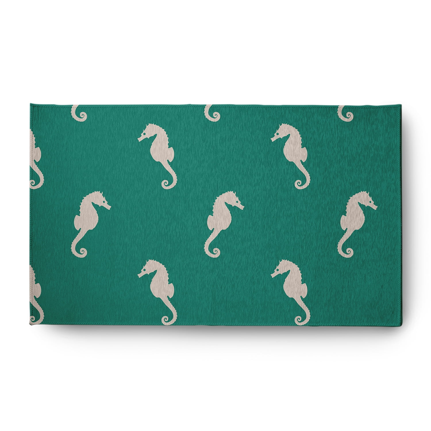 3' x 5' Simply Daisy Sea Horses Beach Style Chenille Area Rug, Kelly Green