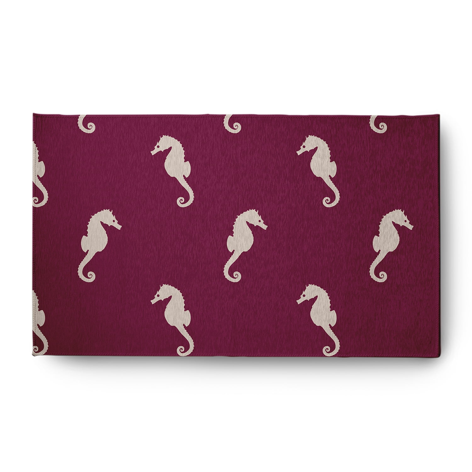 3' x 5' Simply Daisy Sea Horses Beach Style Chenille Area Rug, Maroon Red