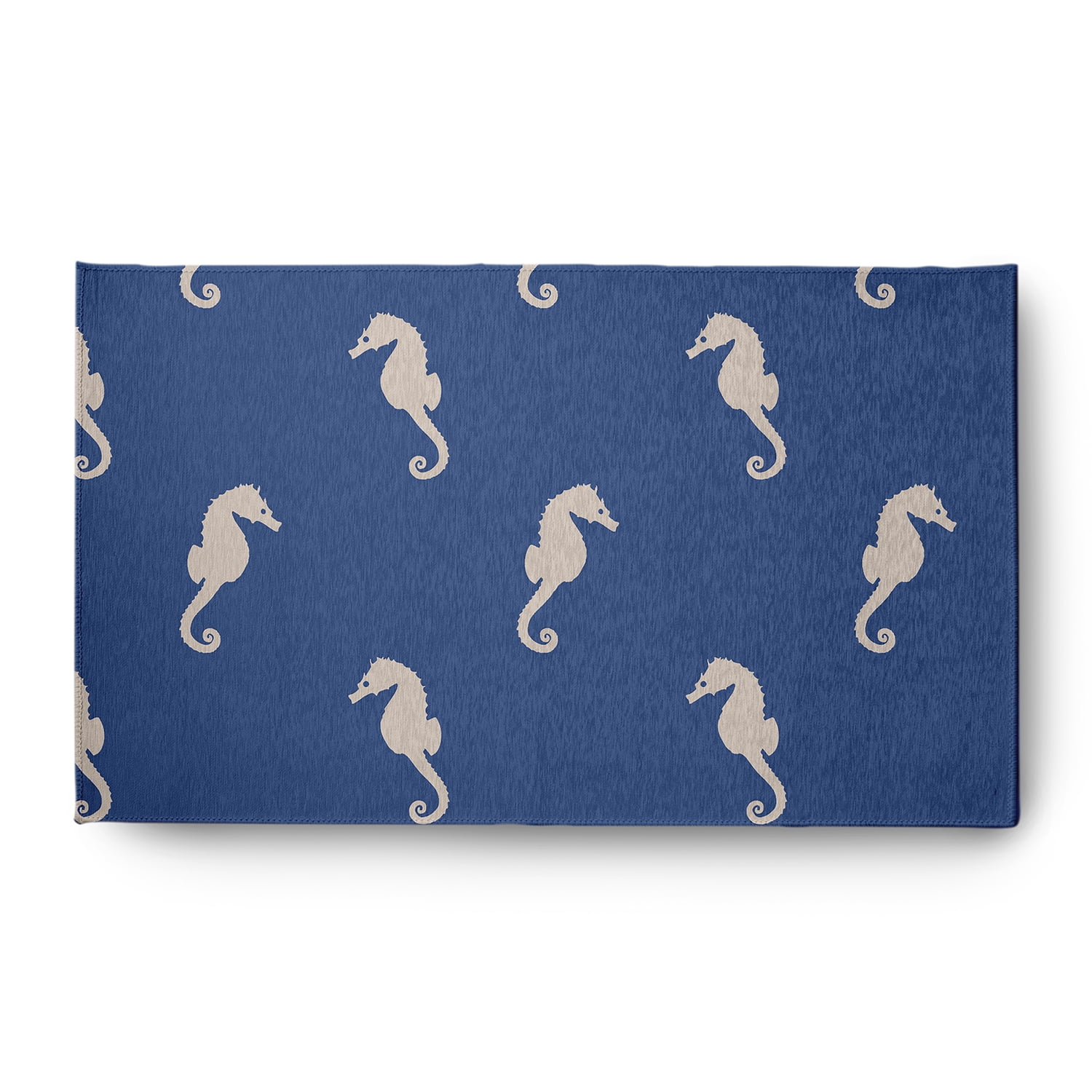 3' x 5' Simply Daisy Sea Horses Beach Style Chenille Area Rug, Nautical Navy