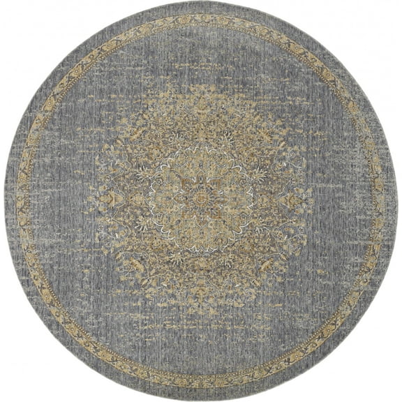 3' x 5' Slate Grey Medallion Bordered Wool Indoor Area Rug