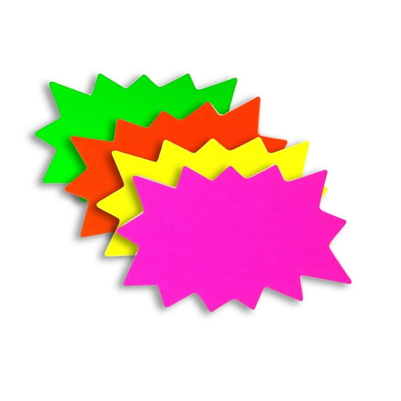 3" x 5" Small Blank Solar Star Burst Neon Fluorescent Retail Sale Signs, 100 Pack