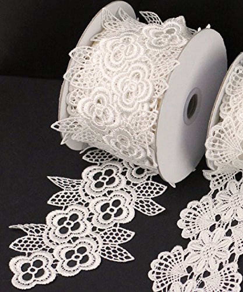3" x 5 Yards Floral Lace Crochet Ribbon (Ivory)