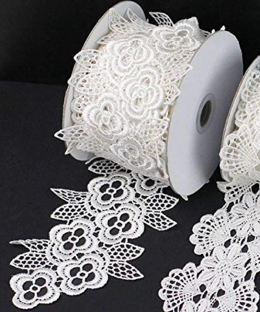 3" x 5 Yards Floral Lace Crochet Ribbon (White)