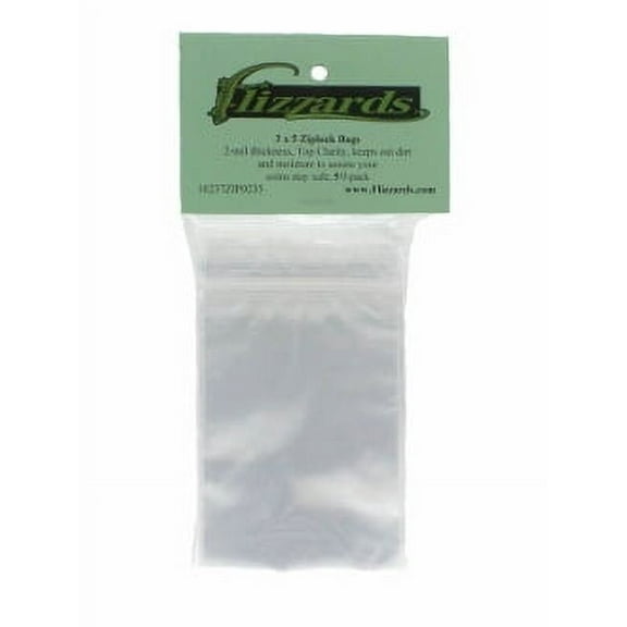 3 x 5, Ziplock Reclosable Poly Bags, Clear 2mil. 50 pack