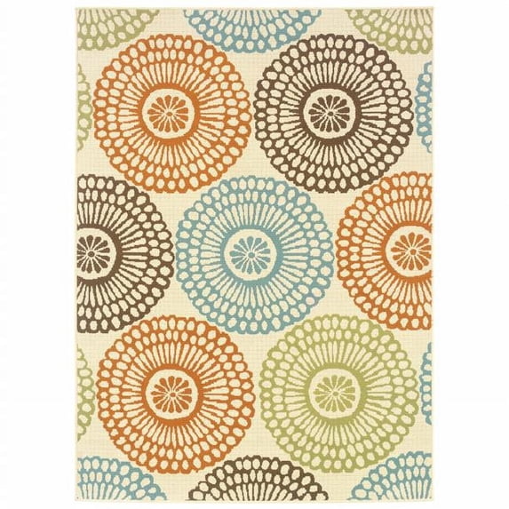 3 x 5 ft. Beige & Blue Medallion Indoor & Outdoor Area Rug