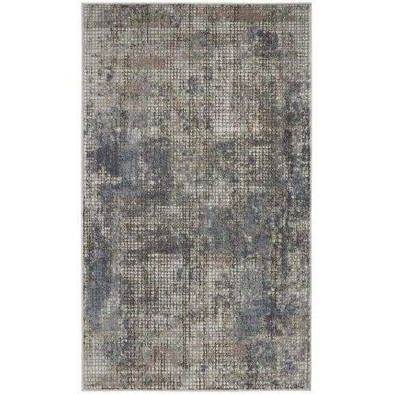 3 x 5 ft. Blue & Beige Abstract Power Loom Distressed Non Skid Rectangle Area Rug - Blue and Beige - 3 x 5 ft.