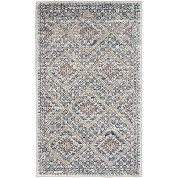 3 x 5 ft. Blue & Ivory Southwestern Power Loom Non Skid Rectangle Area Rug