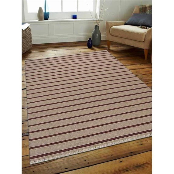 3 x 5 ft. Contemporary Hand Woven Kelim Woolen Area Rug, Cream & Red