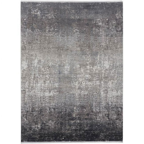 3 x 5 ft. Gray Black & Silver Abstract Power Loom Distressed Rectangle Area Rug with Fringe