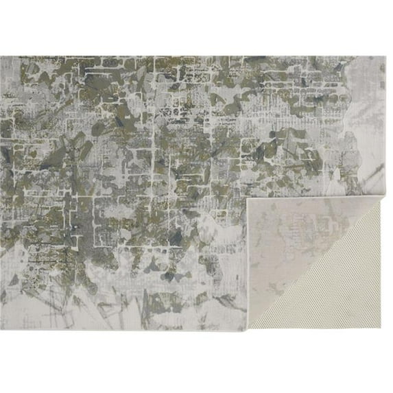 3 x 5 ft. Green Gray & Ivory Abstract Distressed Stain Resistant Rectangle Area Rug