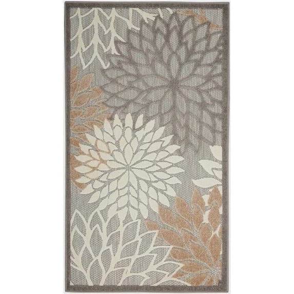 3 x 5 ft. Natural Floral Non Skid Indoor & Outdoor Rectangle Area Rug - Gray and Ivory