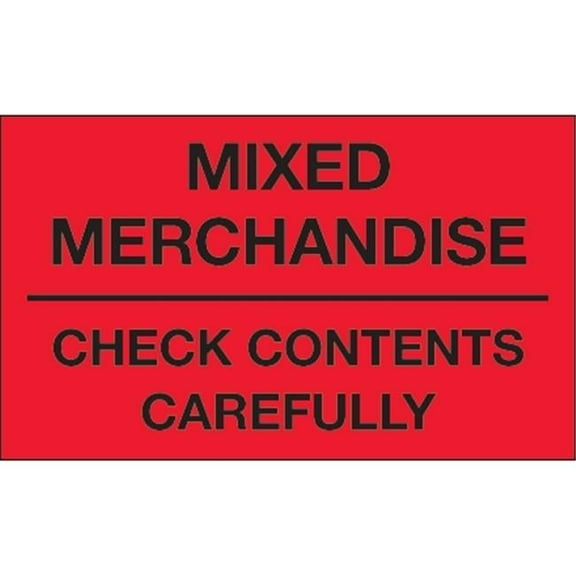 3 x 5 in. - Mixed Merchandise - Check Contents Carefully Fluorescent Red Labels - Roll of 500
