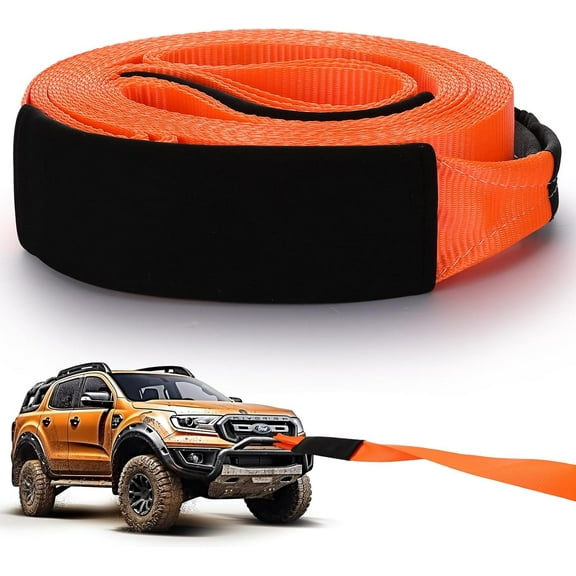 3" x 50 ft Tow Strap Road Straps Tow Rope Rope with Reinforced Loops and Protective Sleeves for Winching Gear Accessories 20, 000 Lbs