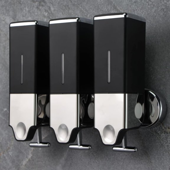 3 x 500ml per Cup Wall Mounted Manual Soap Dispenser for Home, Bath, Kitchen, Hotels, Restaurants. Shower and Lotion Dispenser (Black)