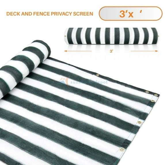 3' x 51' Dark Green With White Stripes Residential Commercial Privacy Deck Fence Screen 160 GSM Weather Resistant Outdoor Protection Fencing Net for Balcony Verandah Porch Patio Pool Backyard Rails