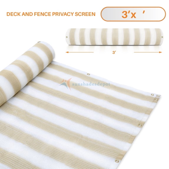 3' x 52' Beige with White Stripes Residential Commercial Privacy Deck Fence Screen 160 GSM Weather Resistant Outdoor Protection Fencing Net for Balcony Verandah Porch Patio Pool Backyard Rails